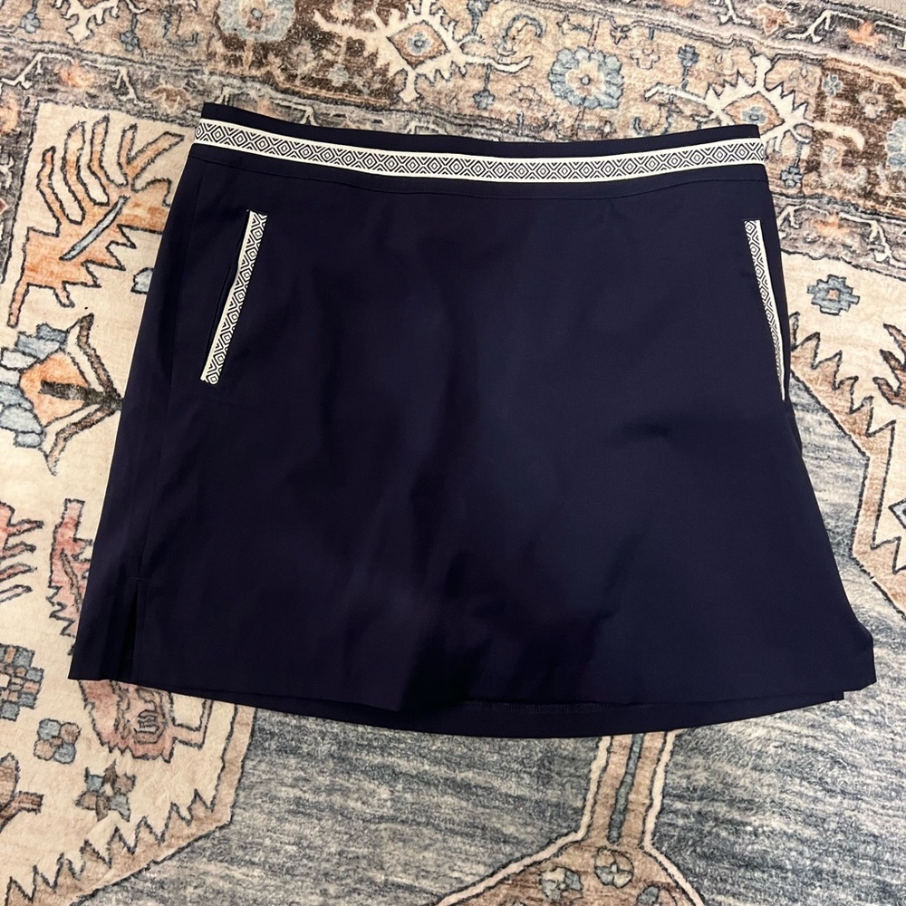 Lady Hagen Dark Blue Patterned Trim Golf Skirt with Pockets
